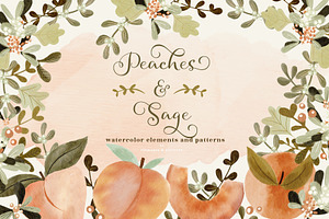 Peaches and Sage watercolor clipart