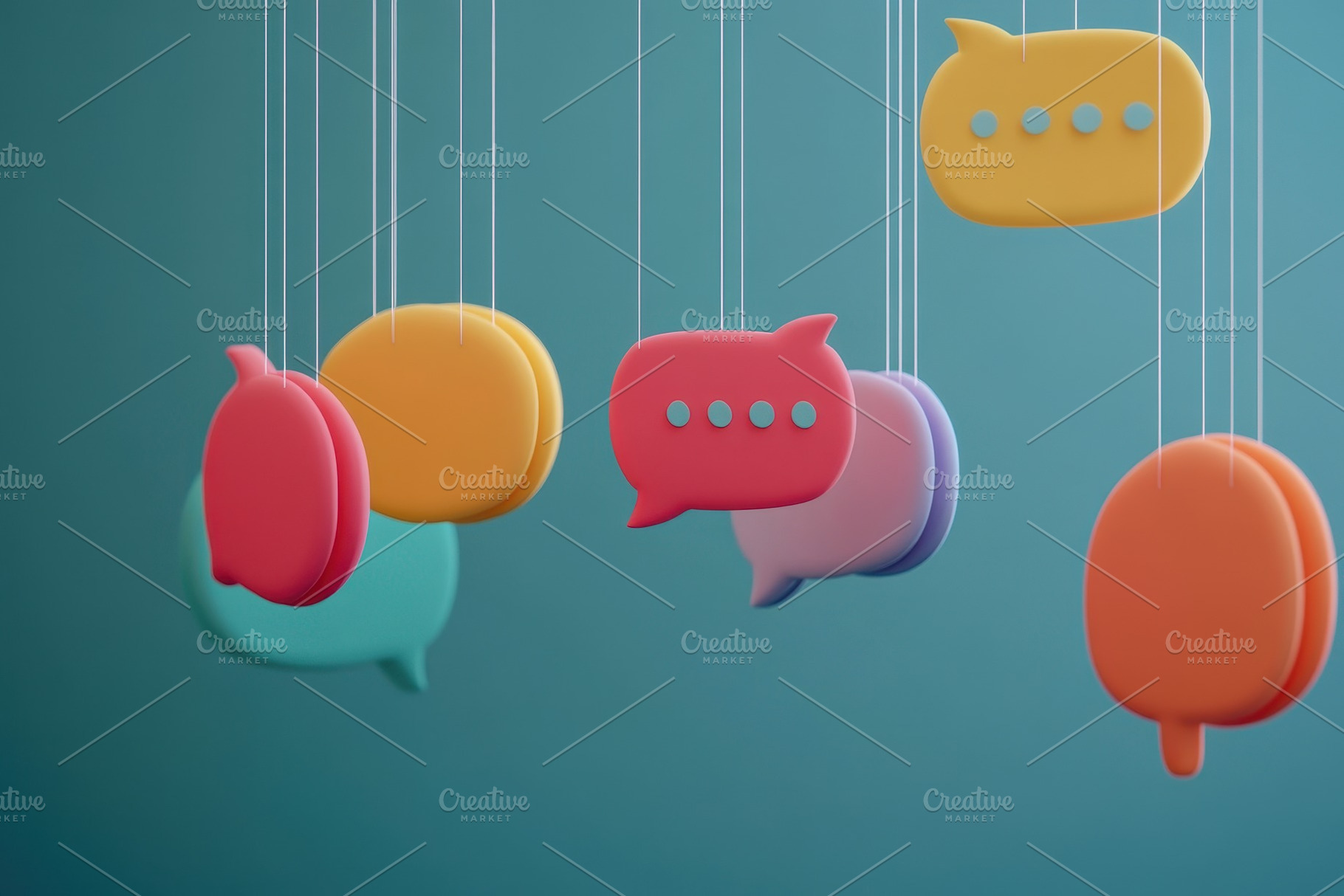 Colorful hanging speech bubbles, a Photo by Pavel_design