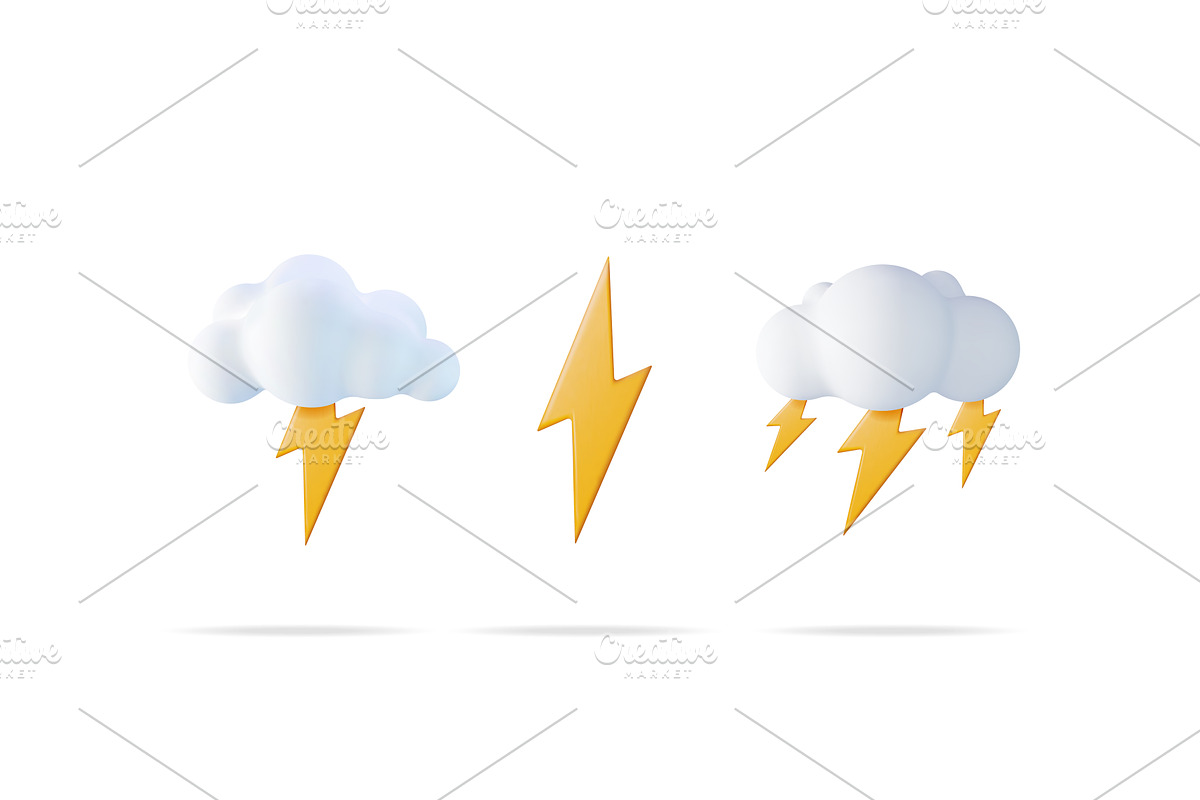 White 3d cloud with lightning set, an Object Illustration by Abscent