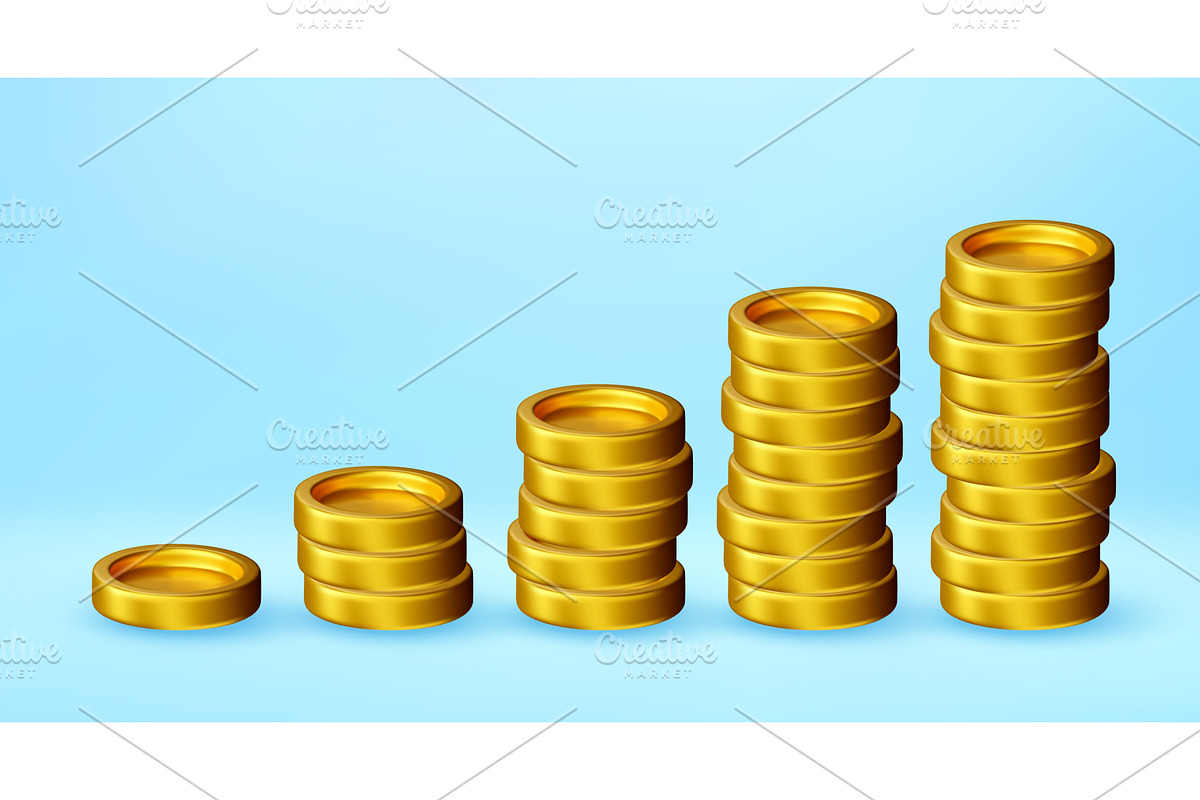 3D Golden coin stacks showing a, a Finance Illustration by Abscent