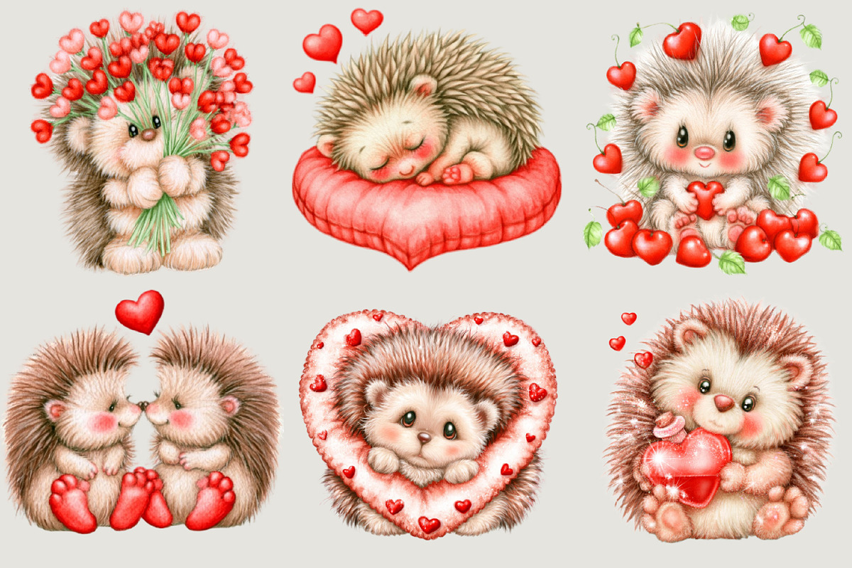 Valentine’s Day Hedgehog Clipart, a Seasonal Illustration by SVGArt (Photo 2 of 5)