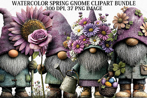 Watercolor Spring Gnome Clipart Bund, a Seasonal Illustration by Canvas Craft