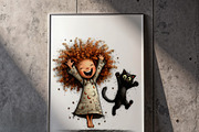 Whimsical Girl and Cat Clipart Set, a Person Illustration by one-touch (Thumbnail 4 of 18)