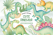 Cute Dinosaur Themed Watercolor Clip, an Illustration by TatiMockup (Thumbnail 1 of 4)