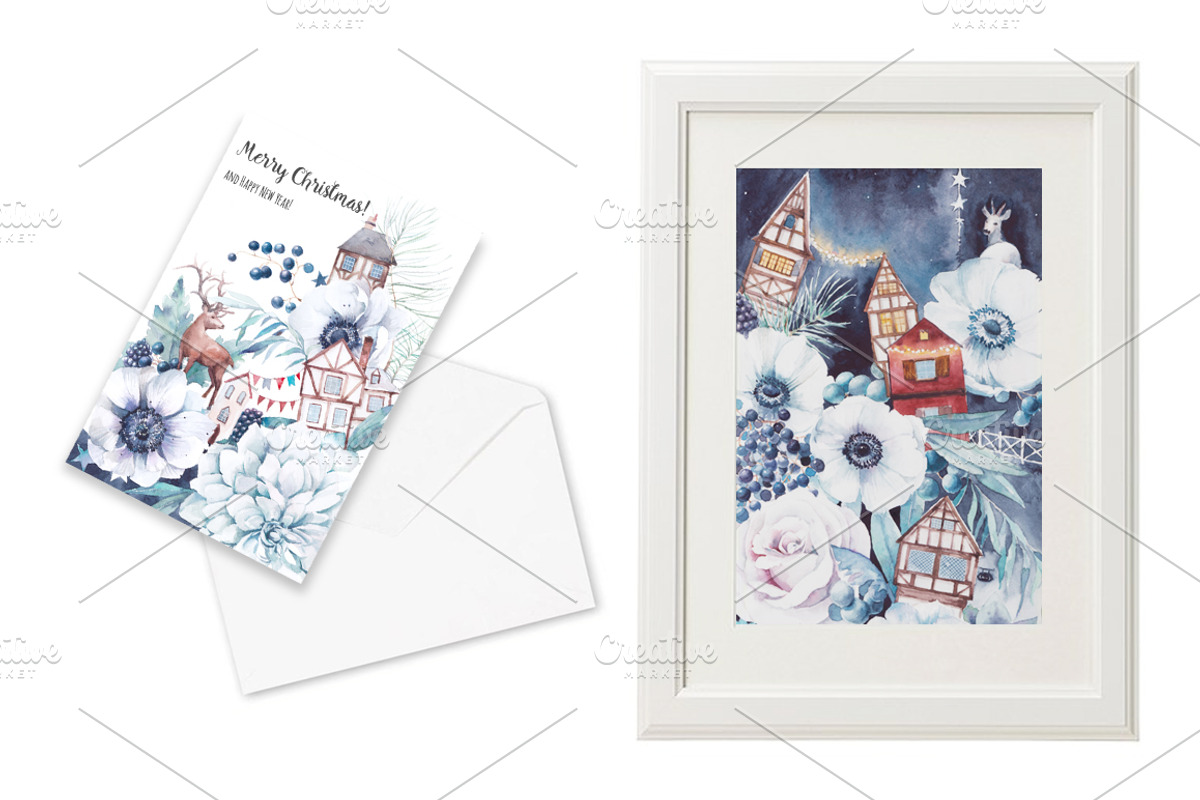 Deer Town. Christmas floral card set, an Animal Illustration by Eisfrei (Photo 2 of 7)