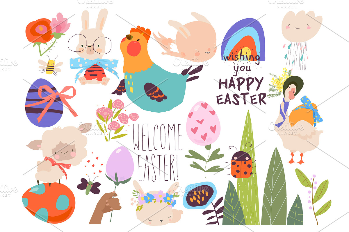 Cartoon Easter Set With Little, an Object Illustration by Maria Starus