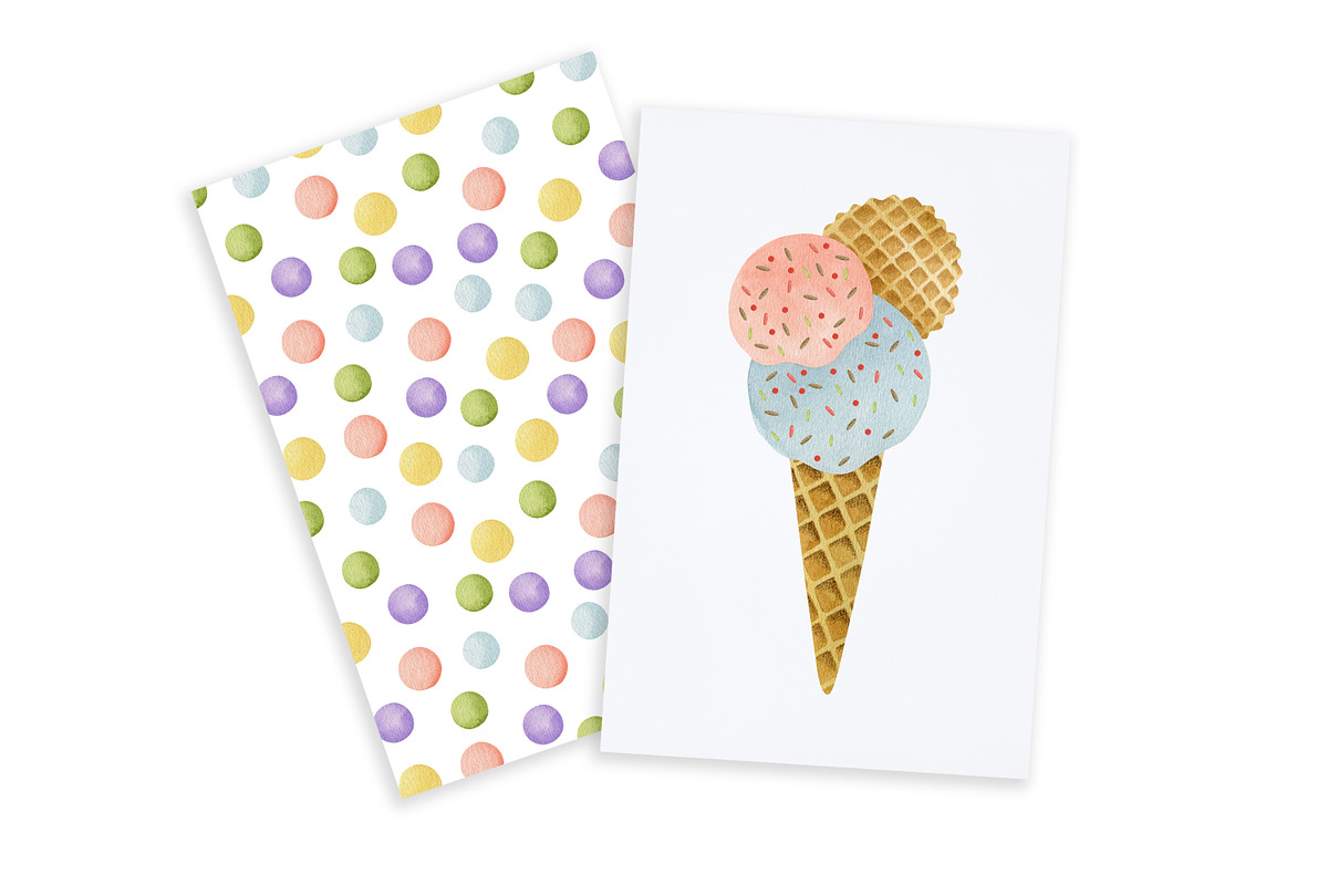 Watercolor Ice Cream Clipart., an Object Graphic by Kira Konoshenko (Photo 6 of 7)