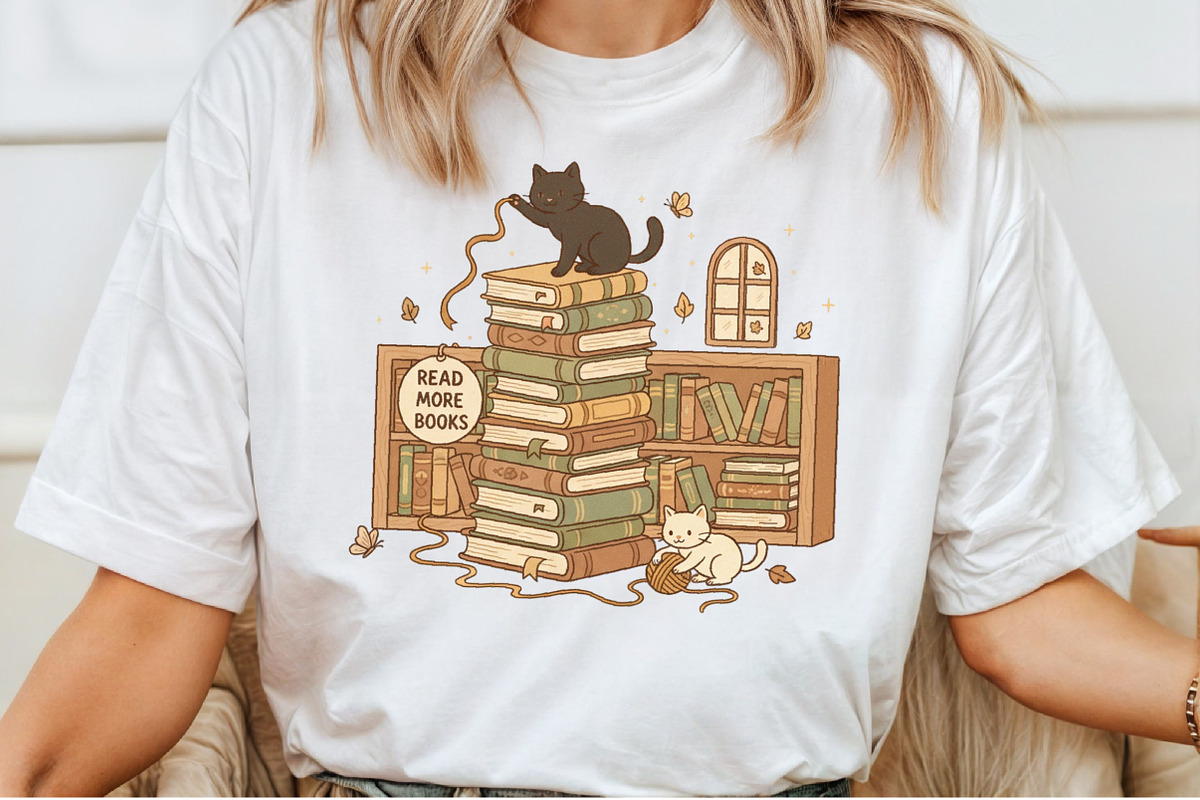 Whimsical Cat & Book Stack PNG, an Illustration by Craft Nest (Photo 5 of 6)