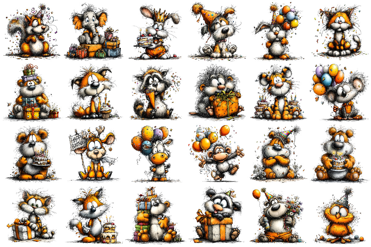 Whimsical Animals Birthday Clipart, an Animal Illustration by designcity5 (Photo 2 of 5)