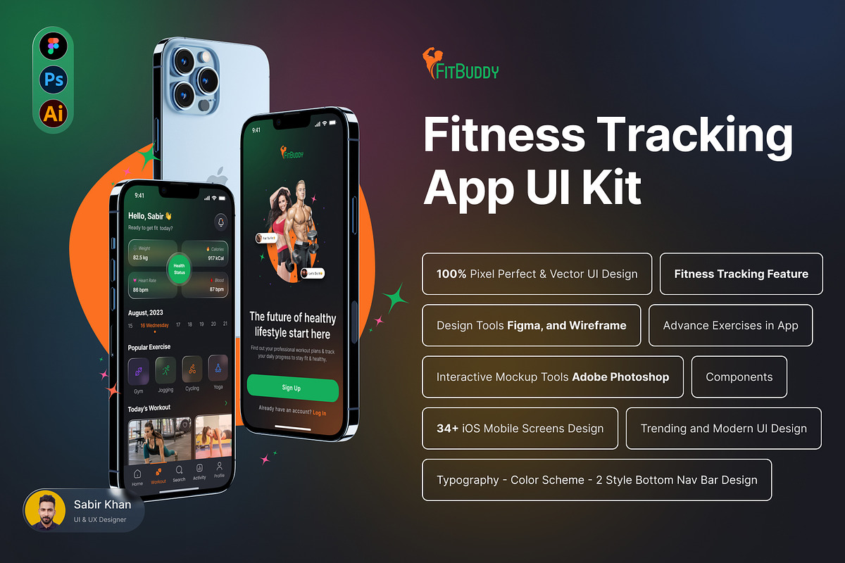 Fitness / Workout Tracker App UI Kit, an UI Kit Template by DesignBox (Photo 1 of 8)