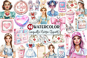 Watercolor Coquette Nurse Clipart, an Illustration by Rose Art (Thumbnail 1 of 7)