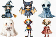 Watercolor Halloween Doll Clipart, an Illustration by Canvas Craft (Thumbnail 2 of 8)