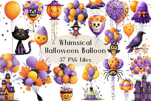 Whimsical Halloween Balloon Clipart, a Seasonal Illustration by Creative Art