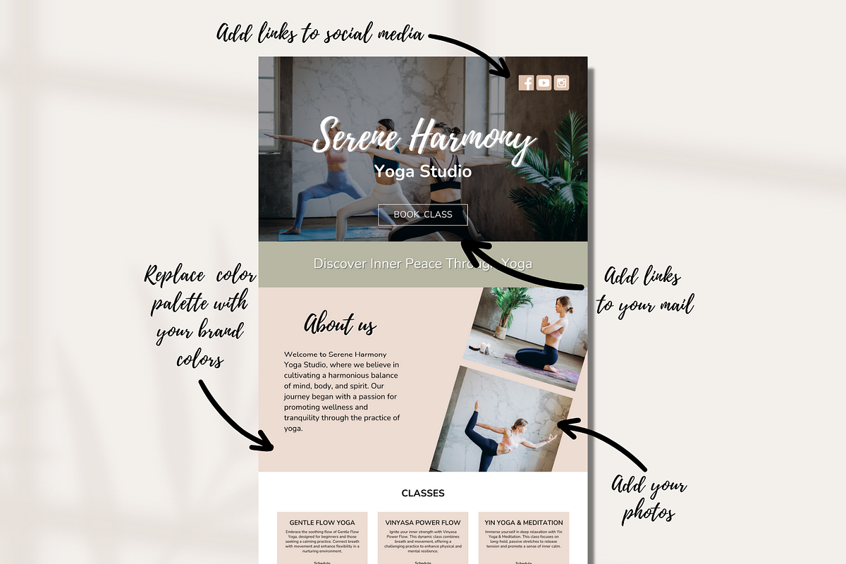 Yoga Pilates Website Template, a Landing Page Template by Mindful Digital Co. (Photo 5 of 9)