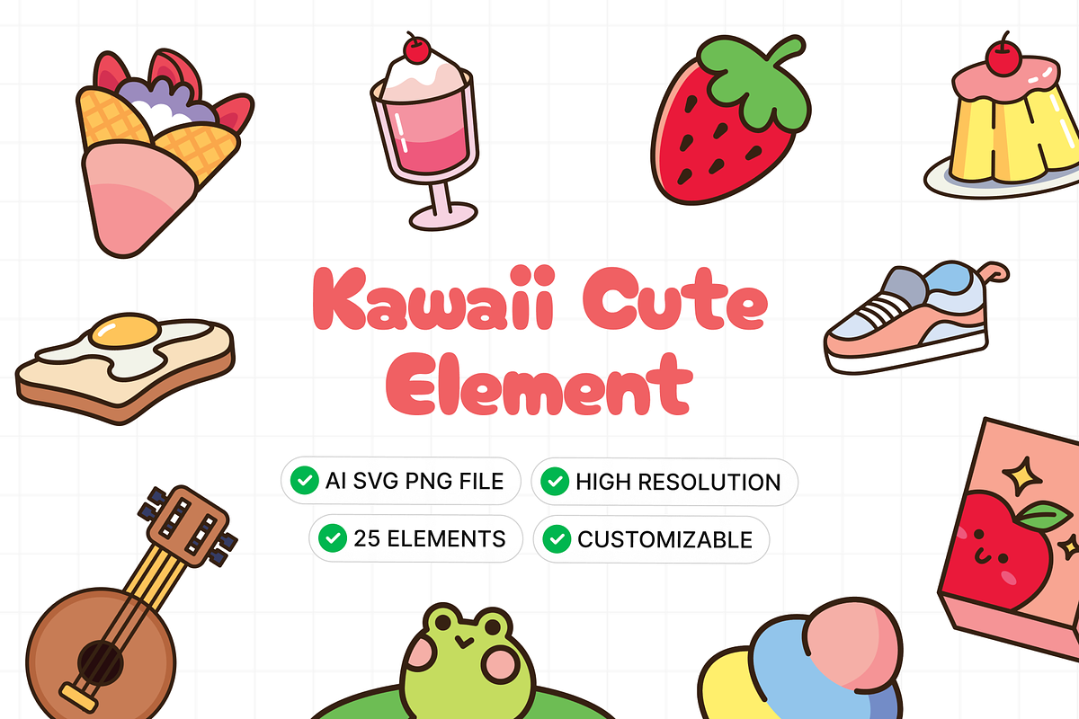 Kawai Cute Elements, an Object Graphic by Illustrava (Photo 7 of 9)