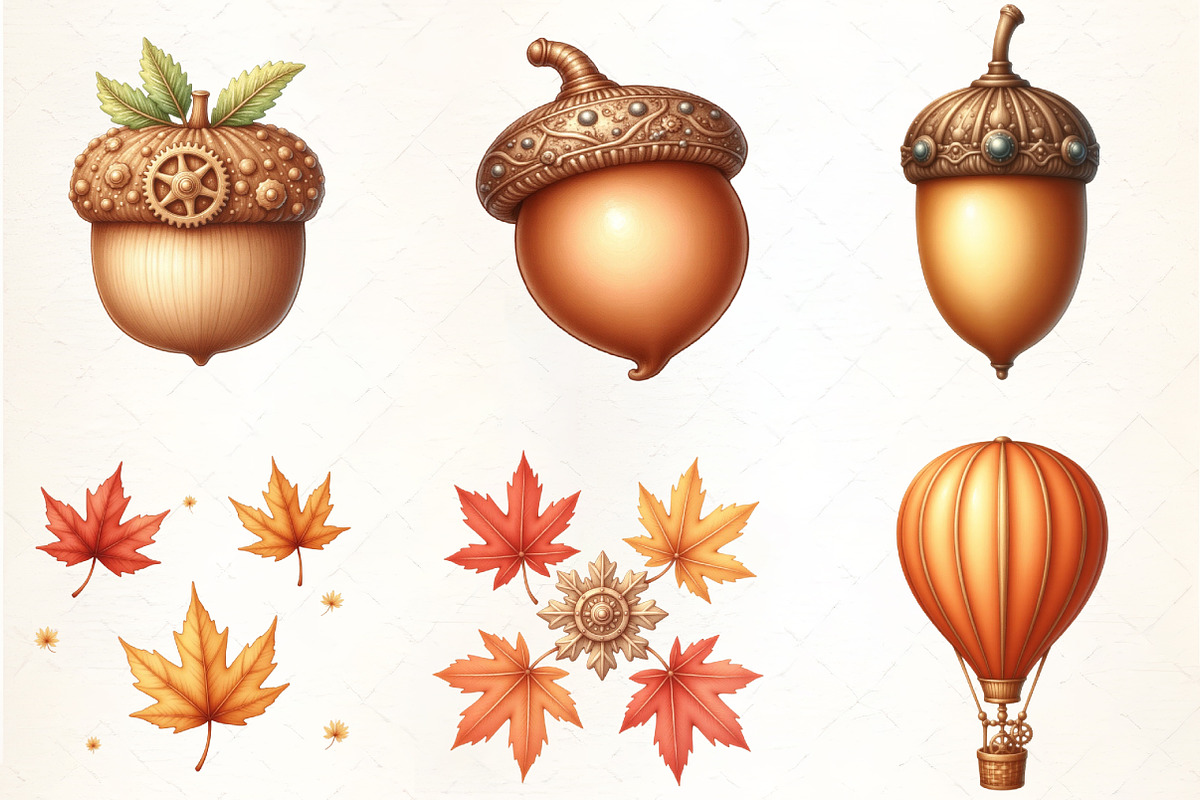 Watercolor Steampunk Autumn Clipart, an Illustration by CrexoraLab (Photo 3 of 5)