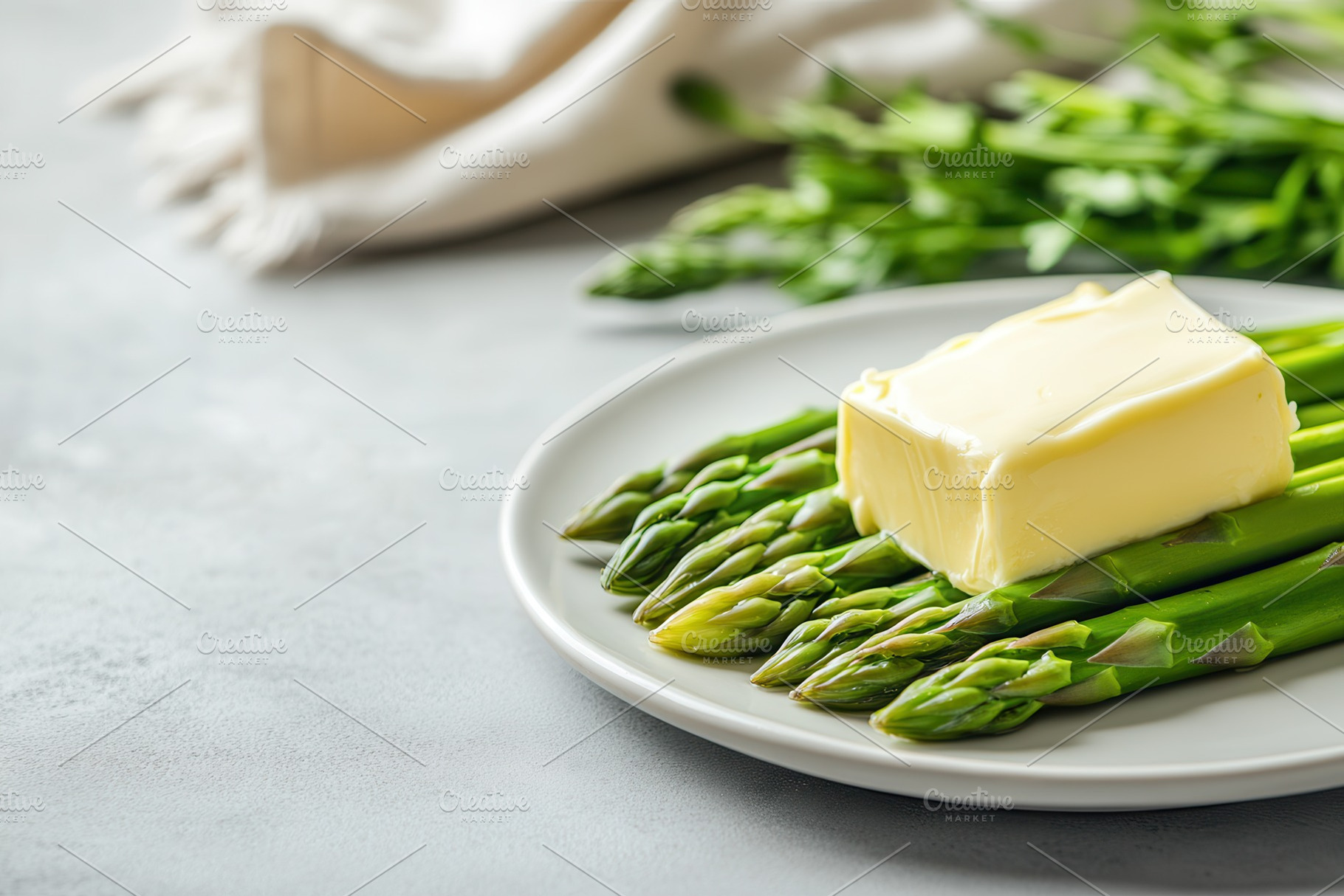 Close-up view of green asparagus, a Photo by Pavel_design