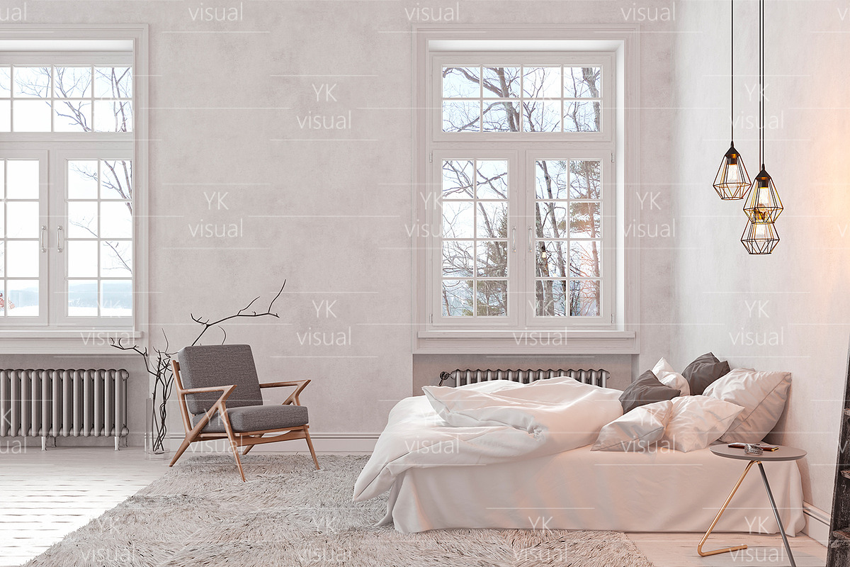 WHITE SCANDINAVIAN BEDROOM, a Household Mockup by YKvisual (Photo 2 of 2)