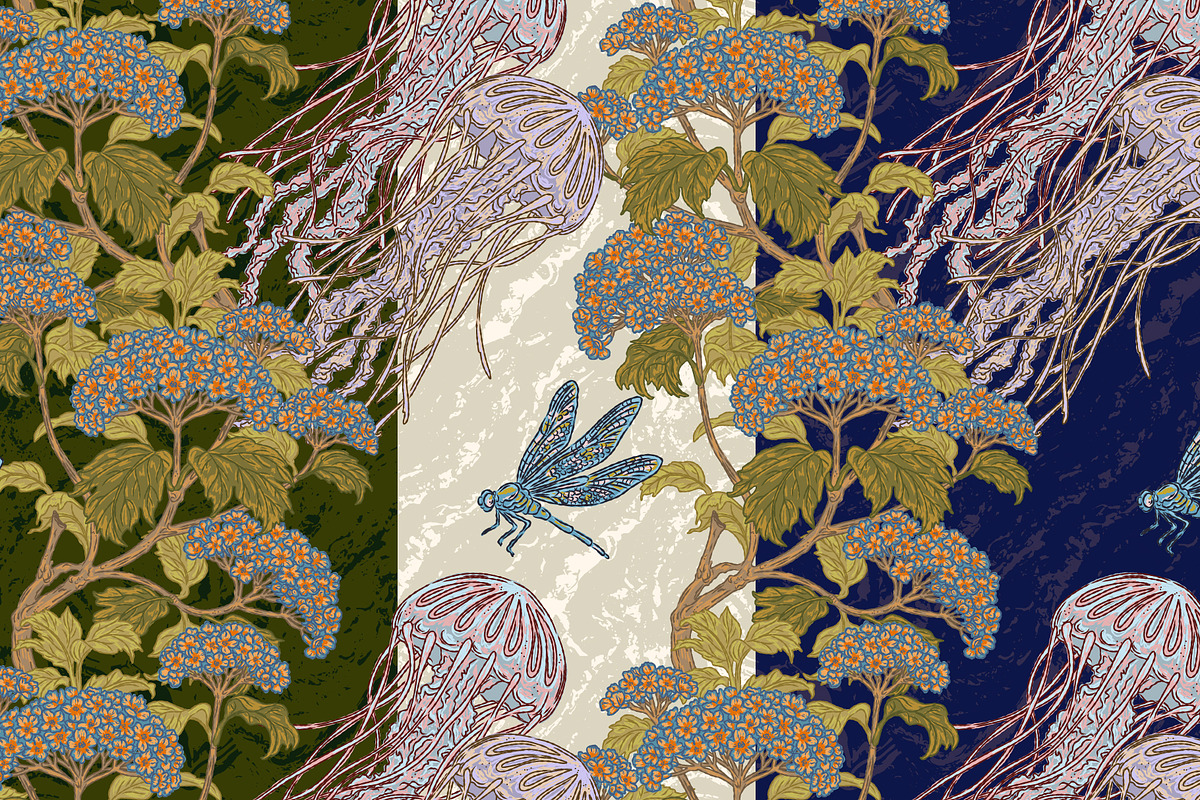 Jellyfish&Hydrangea Botanical Garden, a Pattern Graphic by NayaChu (Photo 7 of 9)