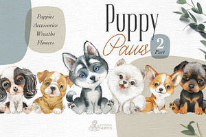 Puppy Paws 2. Watercolor Collection