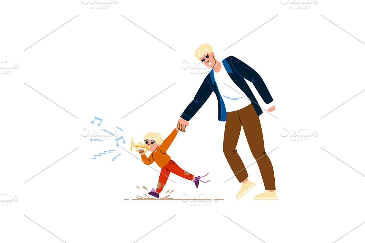 Father and son walking and playing, an Illustration by pikepicture