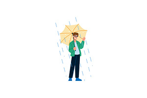 Happy man walking with umbrella in, a Person Illustration by pikepicture