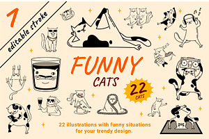 22 Funny cats vector illustration 1, an Animal Illustration by Yanakicc