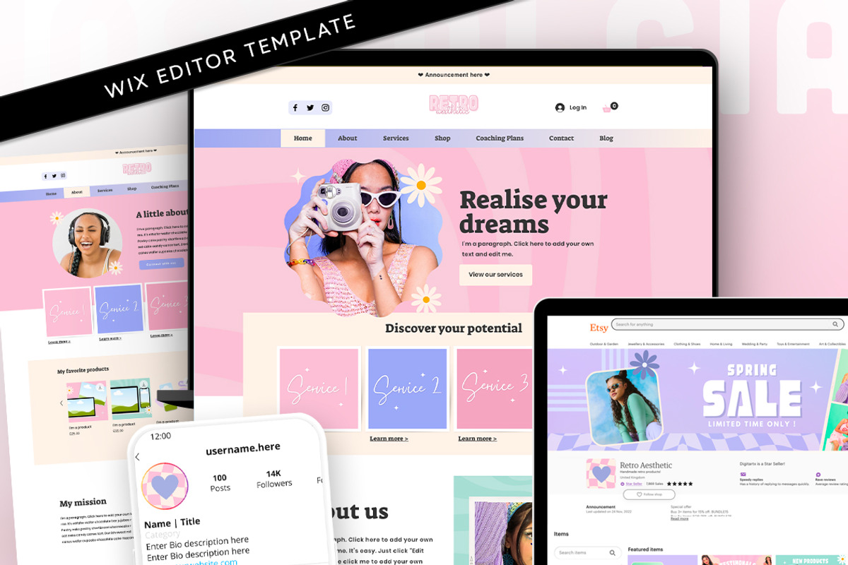 Retro Wix Coach Template Bundle, a Wix Template by Template Twist Shop (Photo 1 of 10)