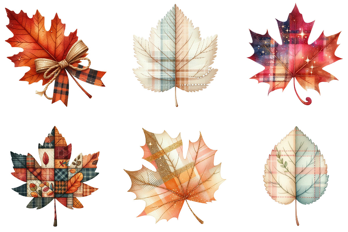 Autumn Plaid Leaf Clipart, an Illustration by DreamArtGraphic (Photo 2 of 4)