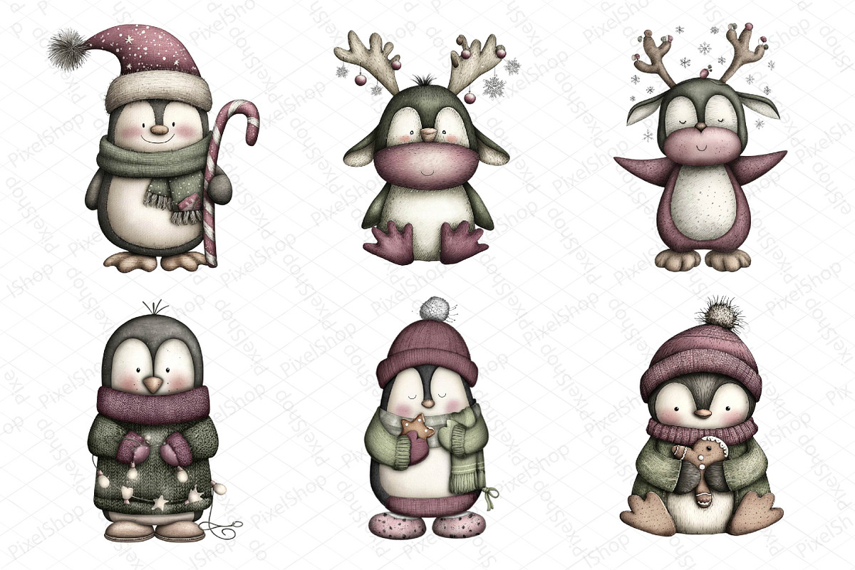 Winter Holiday Penguin Clipart, an Illustration by DreamPrint404 (Photo 3 of 7)