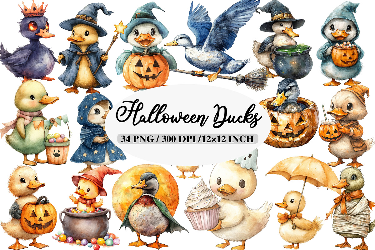 Watercolor Halloween Ducks Clipart, an Illustration by Daily.Designs (Photo 1 of 5)