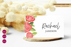 Red Rose Floral Name Card, a Stationery Template by Beyond Muse