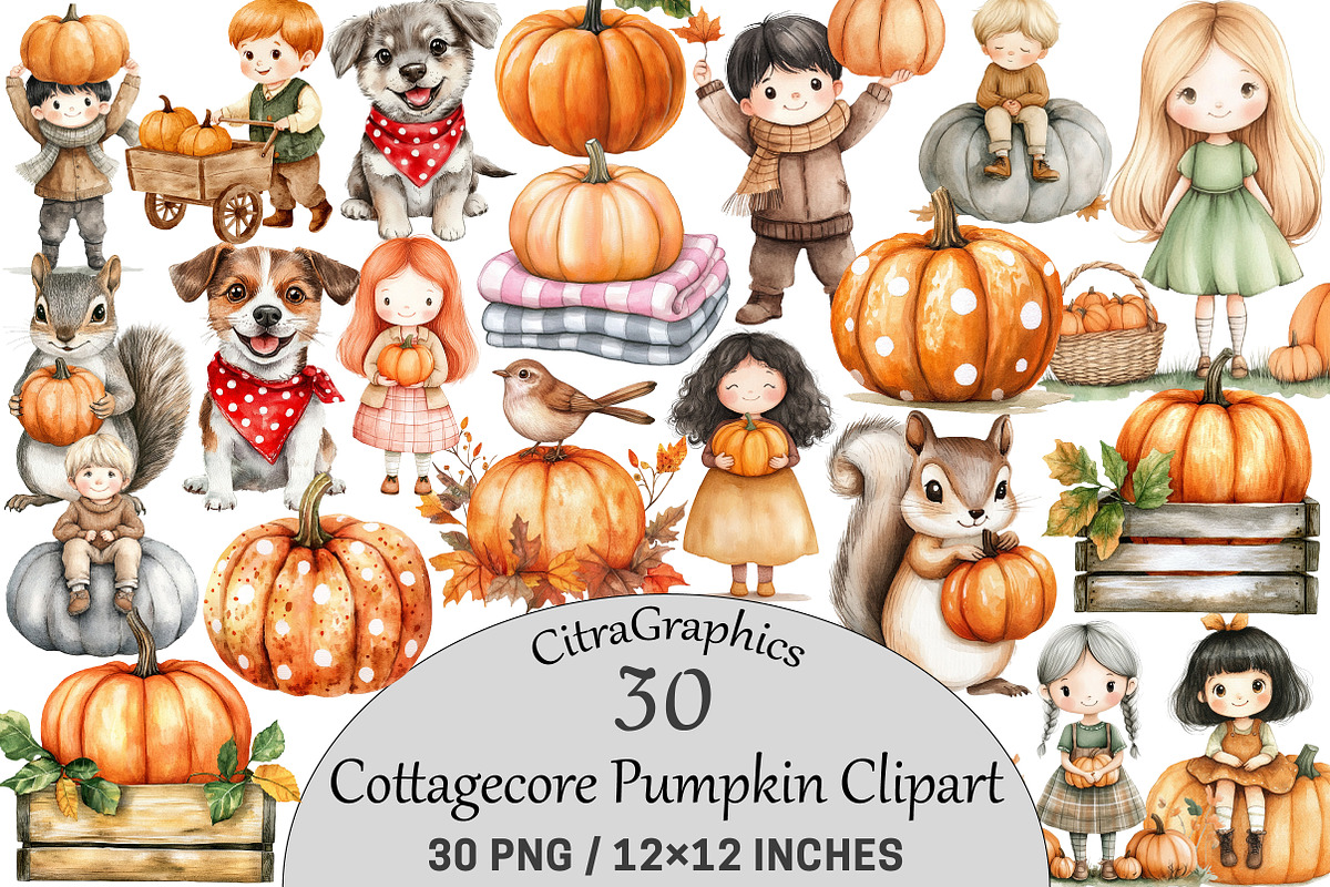 Cottagecore Pumpkin Clipart Set, an Illustration by CitraGraphics (Photo 1 of 5)
