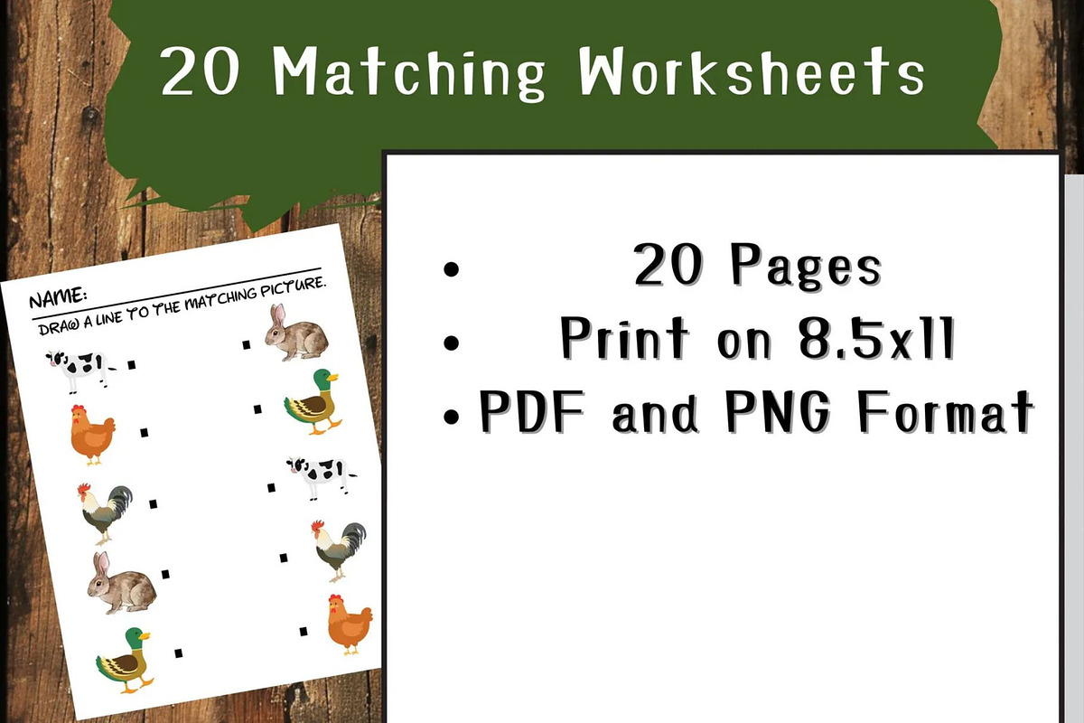 Printable Matching Worksheets, an Illustration by HubbaDigitals
