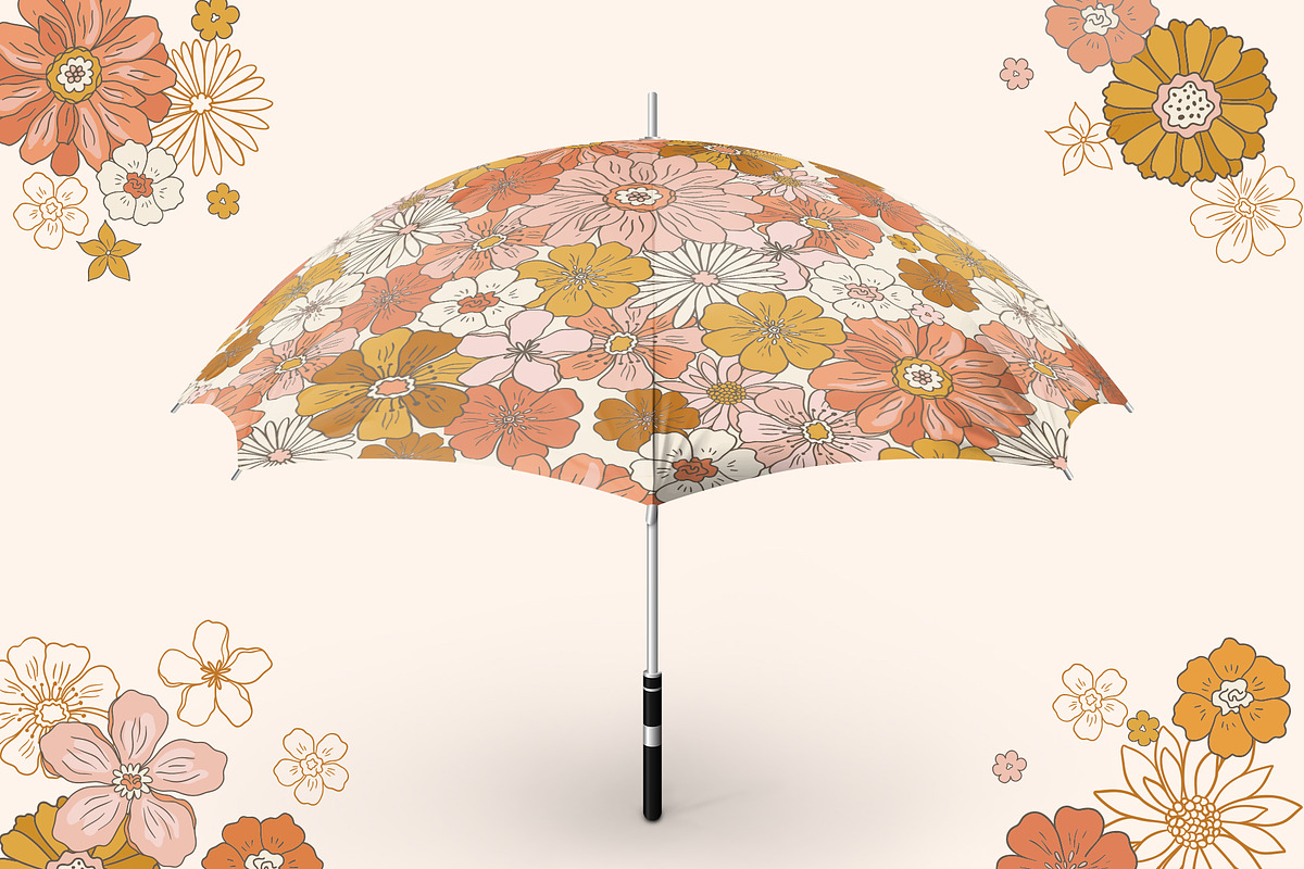 Retro Flowers groovy pattern&clipart, a Background Graphic by Cozy pattern shop (Photo 9 of 10)