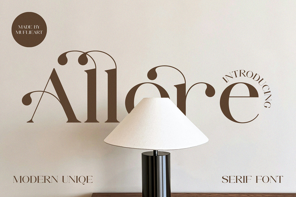 Allore - Modern Unique Serif, a Serif Font by Muflieart (Photo 1 of 10)