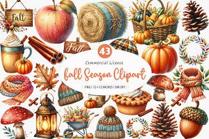 Watercolor Fall Season Clipart, an Illustration by SinaCreation