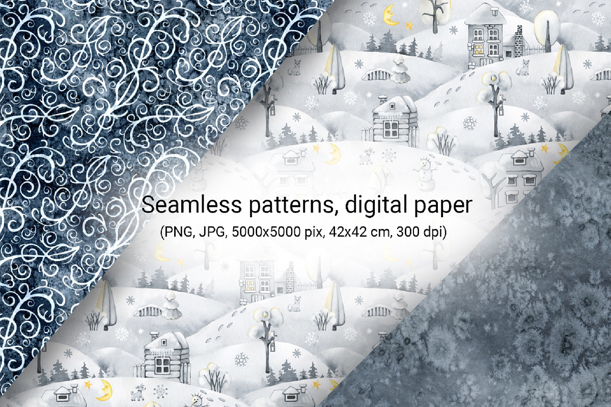 Winter House Christmas Digital Paper, a Pattern Graphic by Artmanata (Photo 5 of 10)