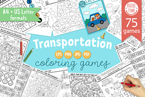 Transportation coloring games, an Education Illustration by Lexi Claus