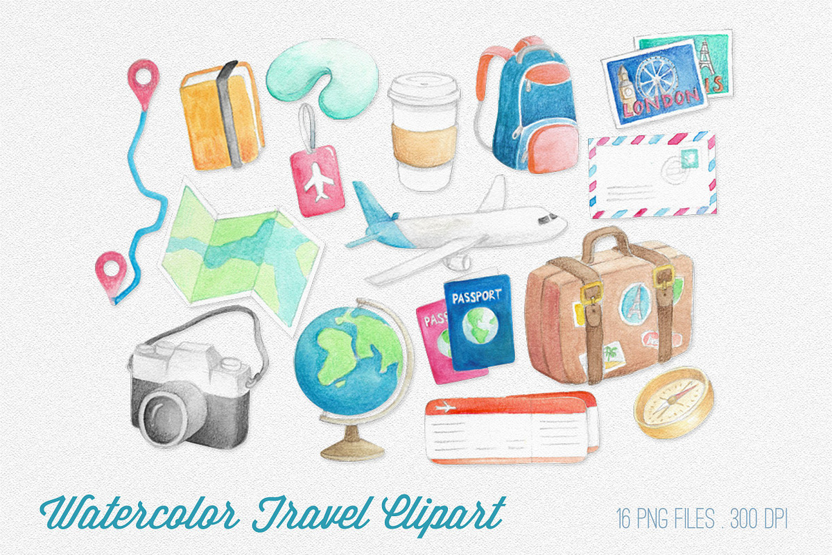 Watercolor Travel Clipart, an Illustration by Peachycottoncandy