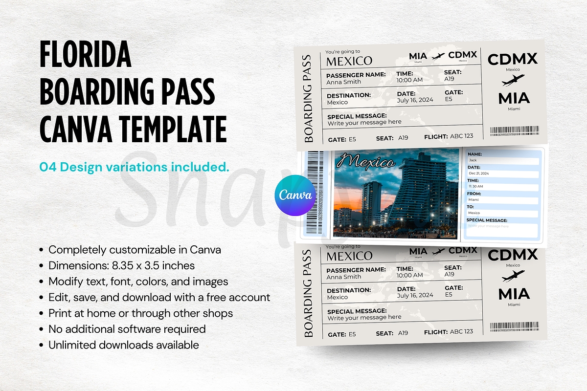 Mexico Canva Boarding Pass Template, a Card Template by Snapybiz (Photo 8 of 8)