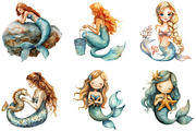 Summer Cute Mermaid Clipart, an Illustration by Designking (Thumbnail 3 of 5)
