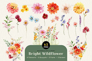 Watercolor Bright Wildflower Clipart