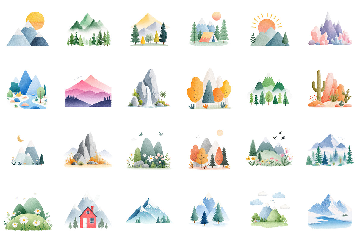 Mountain Landscape Watercolor Clipar, an Illustration by Sublimation Artist (Photo 2 of 6)