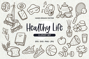 Healthy Lifestyle Doodle SVG Set, an Object Illustration by insemar