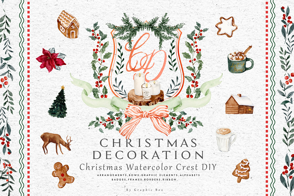 Christmas Watercolor Crest DIY, a Decorative Illustration by Graphic Box (Photo 1 of 10)