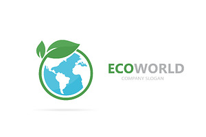 Vector Of A Earth And Leaf Logo Combination. Planet And Eco Symbol Or Icon. Unique Global And Natural, Organic Logotype Design Template.