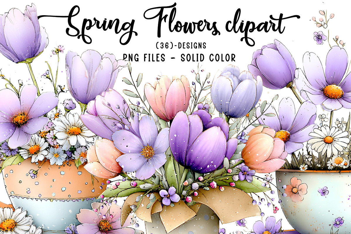 Spring Flowers Sublimation Clipart, an Illustration by CreationArt (Photo 1 of 7)