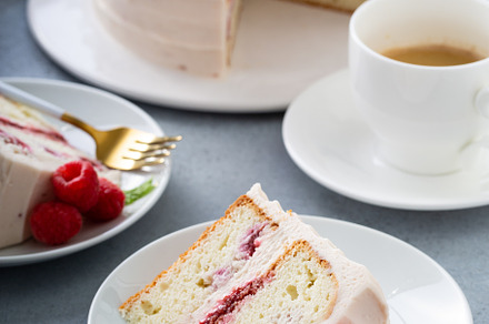 Respberry cake with light mascarpone frosting and fresh berries, a Food & Drink Photo by farwasser