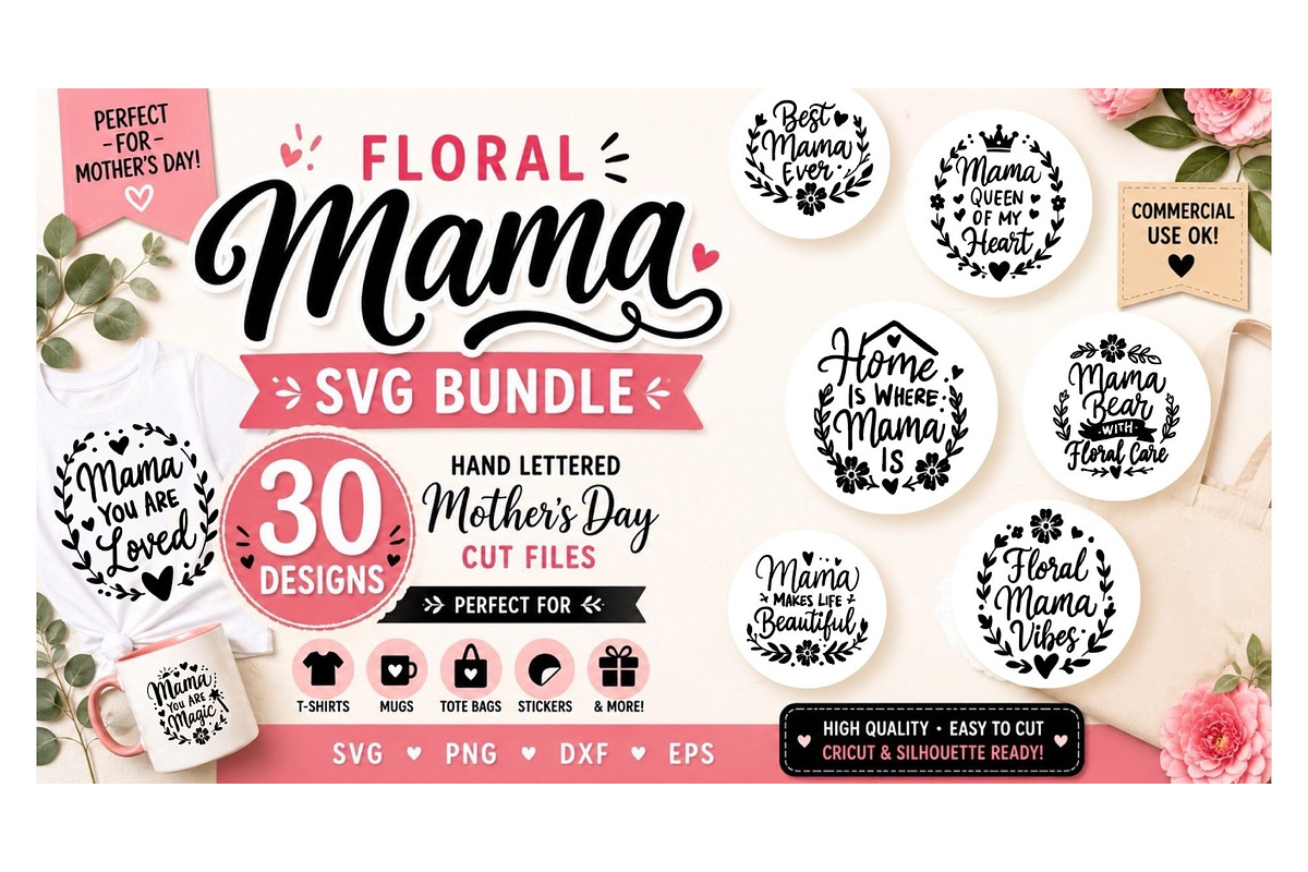 Floral Mama SVG Bundle, an Object Graphic by KAZ by IanMikraz Studio (Photo 1 of 5)